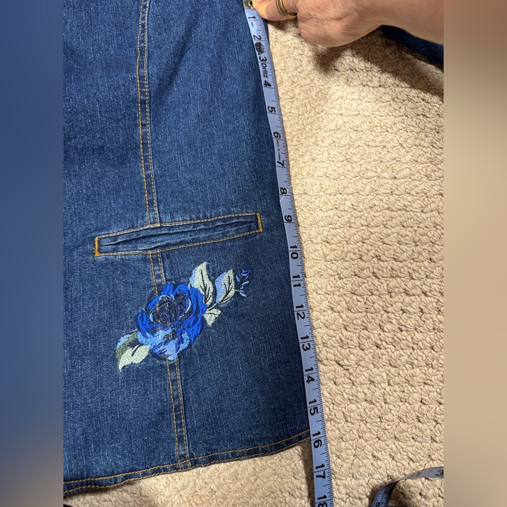 Denim&Co Vintage Denim Blazer Jacket with Floral Embroidery, L - Picture 10 of 10